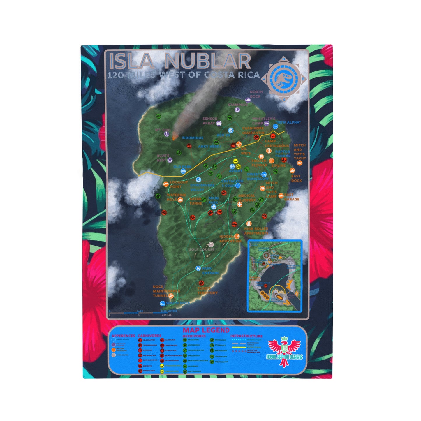 Map of Isla Nublar Velveteen Plush Blanket